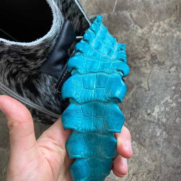 RARE Holy Cow Couture Genuine Cowhide Hair Purse with Turquoise Crocodile Strap - Picture 10 of 16